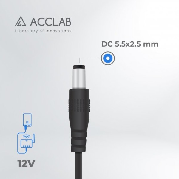 Фото - Кабель USB - DC ACCLAB USB to DC 5.5 х 2.5 мм 12V 1A 1 м Чёрный