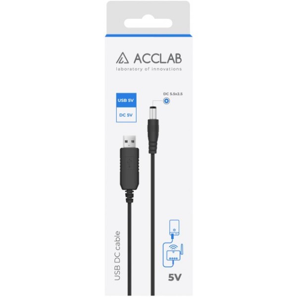 Фото - Кабель USB - DC ACCLAB USB to DC 5.5 х 2.5 мм 5V 1.5A 1 м Чорний