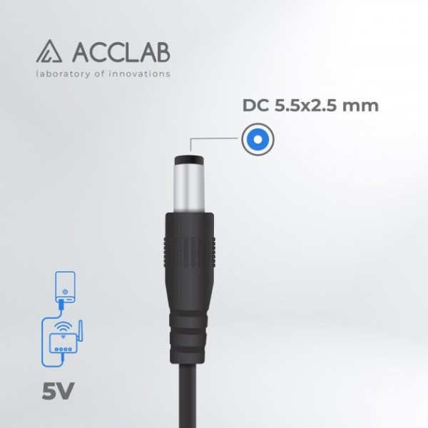 Фото - Кабель USB - DC ACCLAB USB to DC 5.5 х 2.5 мм 5V 1.5A 1 м Чорний