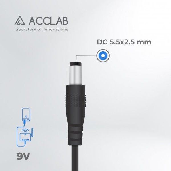 Фото - Кабель USB - DC ACCLAB USB to DC 5.5 х 2.5 мм 9V 1A 1 м Чорний