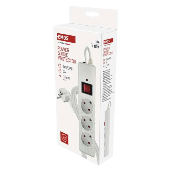 Фото - Мережевий фільтр EMOS P54213, 3 розетки, 1,5м. 10A 2300Вт білий