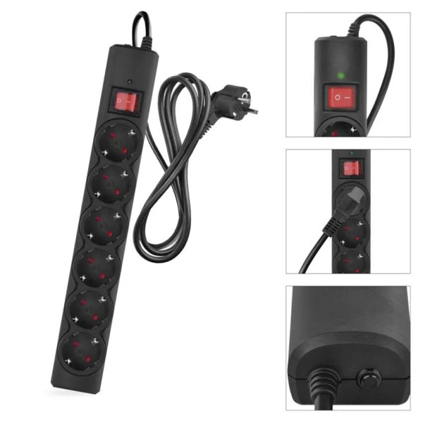 Фото - Мережевий фільтр EMOS P54218, 6 розетки, 1,5м. 10A 2300Вт чорний