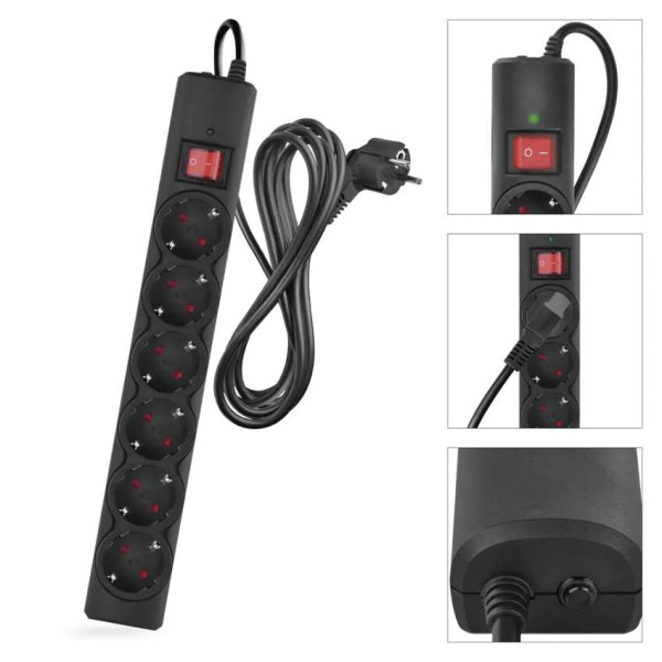 Фото - Мережевий фільтр EMOS P54219, 6 розетки, 3м. 10A 2300Вт чорний