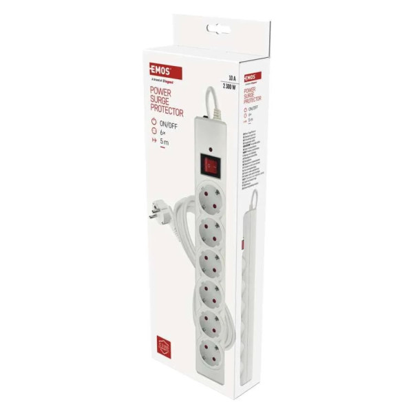 Фото - Мережевий фільтр EMOS P54217, 6 розетки, 5м. 10A 2300Вт білий