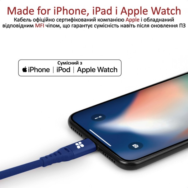 Фото - Кабель Promate Lightning-USB Nervelink-i Blue