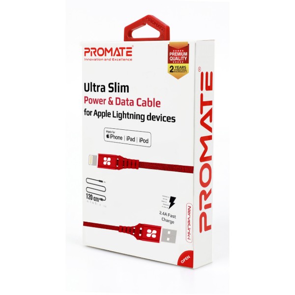 Фото - Кабель Promate Lightning-USB Nervelink-i Red