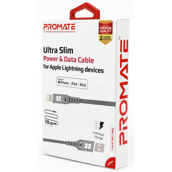 Фото - Кабель Promate Lightning-USB Nervelink-i Grey
