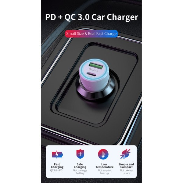 Фото - Автомобільний зарядний пристрій T-phox Rapid T-C08 PD20W + QC3.0 18W Black