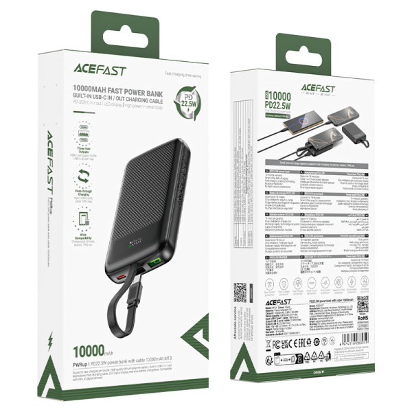 Фото - Батарея мобильная AceFast M13 PD22.5W 10000mAh Black (6974316283959)