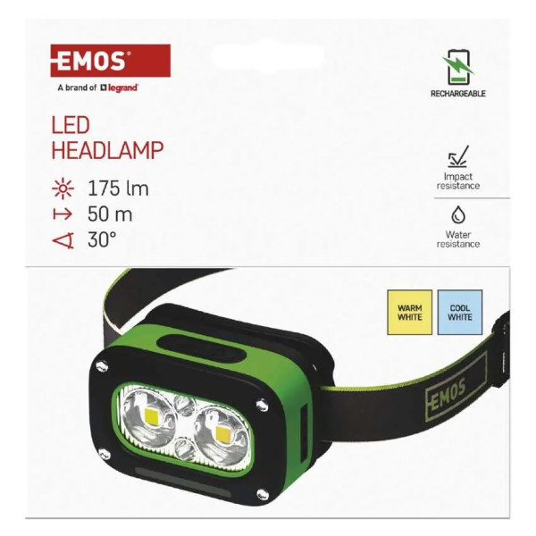 Фото - Ліхтар акумуляторний EMOS LED P3545 170Lm Li-Ion 800 mAh, налоб.пласт.