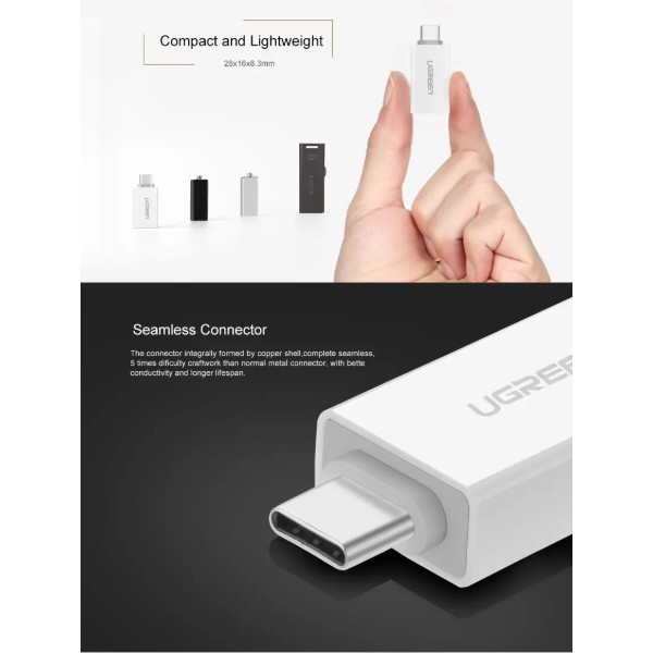 Фото - Перехідник UGREEN US173 USB Type-C to USB 3.0 Female OTG Adapter White (30155)