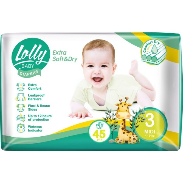 Фото - Одноразові підгузки Lolly Soft Розмір 3 (4-9 кг.), 45 шт. (4820174981259)