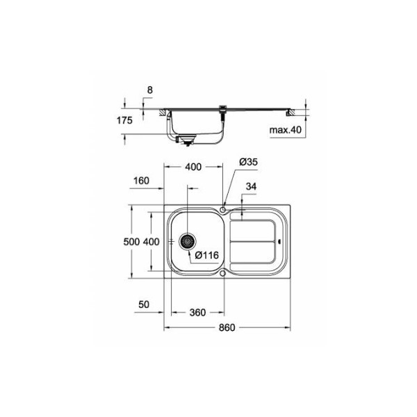 Фото - Мойка кухонная Grohe K300 45 86/50 НЕРЖ.Сталь (31563SD0)