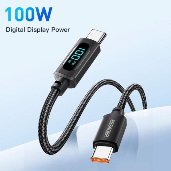 Фото - Кабель Essager Enjoy LED Digital Display USB Charging Cable Type C to Type C 100W 1m Black (EXCTT1-XY01-P)