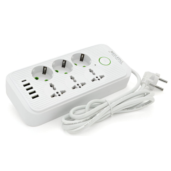 Фото - Мережевий фільтр Voltronic F07U 6р (3 EU+3 Universal)+4 USB+1PD 2m (31670)