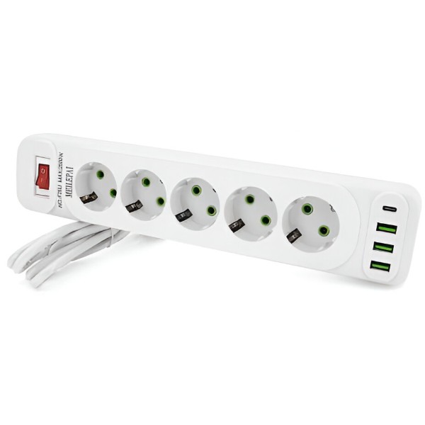 Фото - Сетевой фильтр Voltronic F25U 5р EU+3 USB+PD 2m (31693)