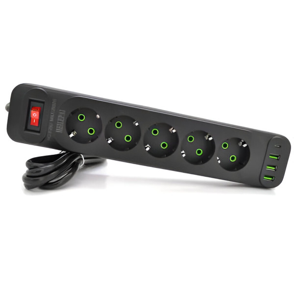 Фото - Сетевой фильтр Voltronic F25U 5р EU+3 USB+PD 2m (31694)