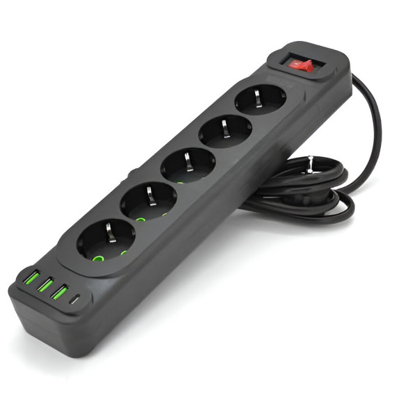 Фото - Сетевой фильтр Voltronic F25U 5р EU+3 USB+PD 2m (31694)