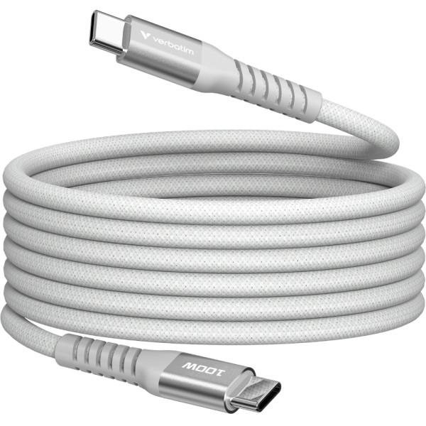 Фото - Кабель синхронізації даних Verbatim 100 Вт USB-C–USB-C 120 см Gray (31854)