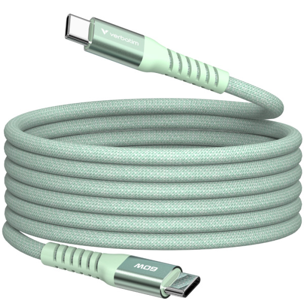 Фото - Кабель синхронізації даних Verbatim 60 Вт USB-C–USB-C 120 см Green (31864)