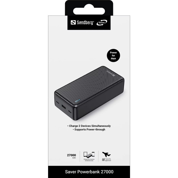 Фото - Батарея мобільна Sandberg 27000mAh Saver 22,5W 3A PD,QC3.0, USB-A,2xUSB-С Black (320-43)