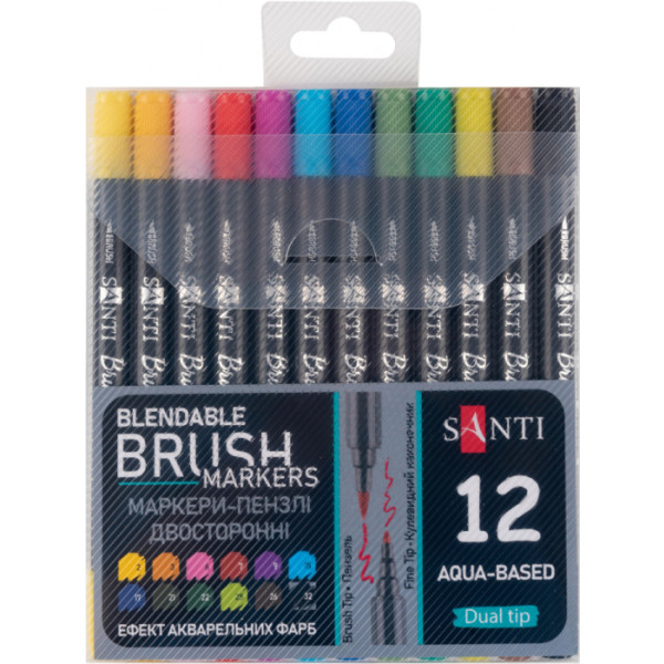 Фото - Набір маркерів Santi Brush Marker 12 шт. двосторонні (391055)