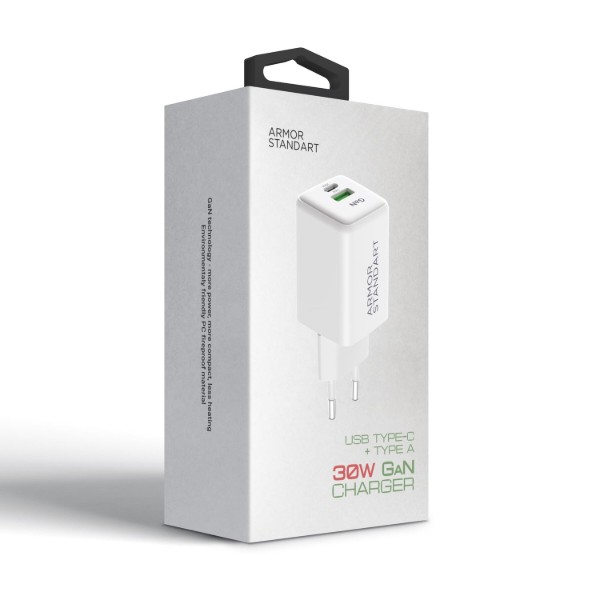 Фото - Мережевий зарядний пристрій Armorstandart AR371 30W GaN Type-C + USB White (ARM77549)