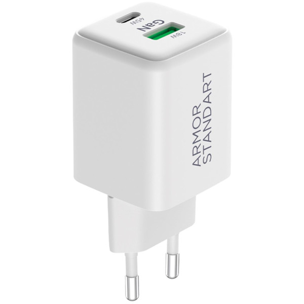 Фото - Мережевий зарядний пристрій Armorstandart AR372 45W GaN Type-C + USB White (ARM77550)