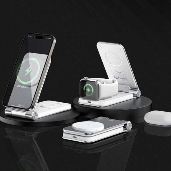 Фото - Бездротовий зарядний пристрій Maxco 3in1 15W Folding Wireless Charger (MW08)