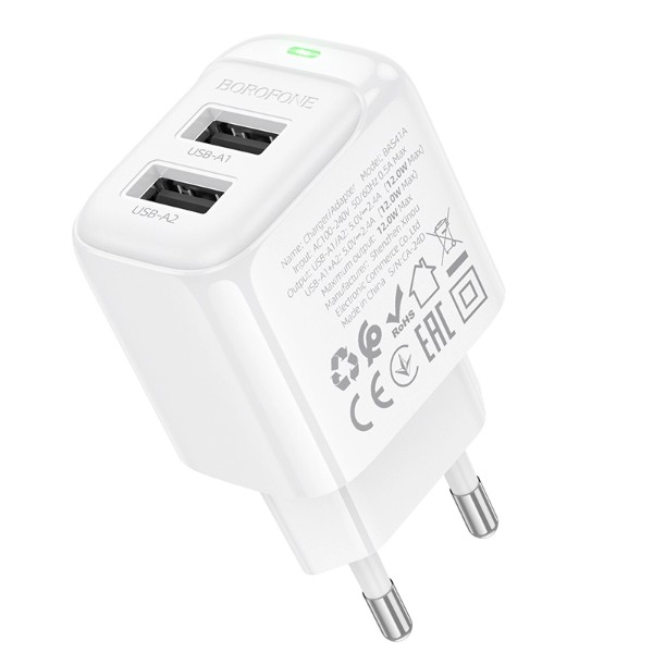 Фото - Сетевое зарядное устройство BOROFONE BAS41A Potential dual-port charger White (6941991113741)
