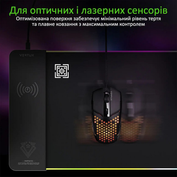 Фото - Килимок для миші ігровий Vertux raftpad-qi.black з вбудованим бездротовим з/п