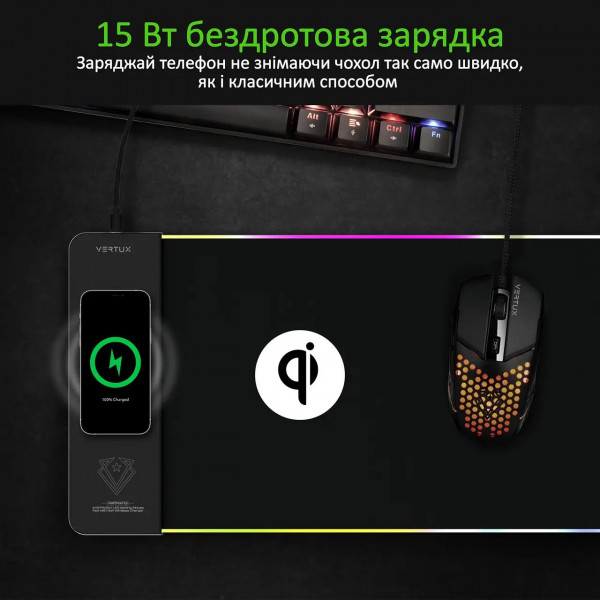 Фото - Килимок для миші ігровий Vertux raftpad-qi.black з вбудованим бездротовим з/п