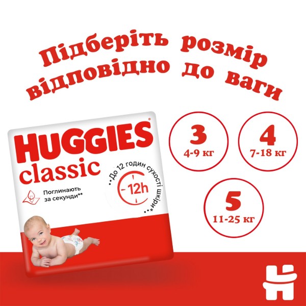 Фото - Одноразовые подгузники Huggies Classic 4 (7-18 кг), 50 шт. (5029053543147)