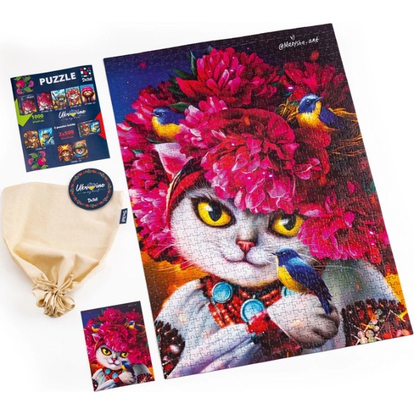 Фото - Пазли (8 +) De.tail "White cat in the pink wreath " (DT1000-05)