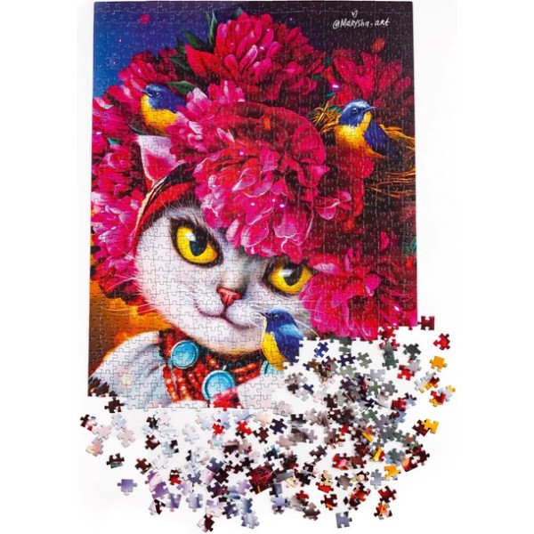 Фото - Пазли (8 +) De.tail "White cat in the pink wreath " (DT1000-05)