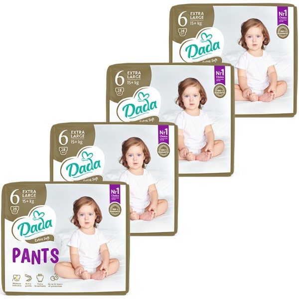 Фото - Одноразовые подгузники-трусики Dada Extra Soft Размер 6 (15+ кг.), 112 шт. (28*4 шт.) (4820174989583)