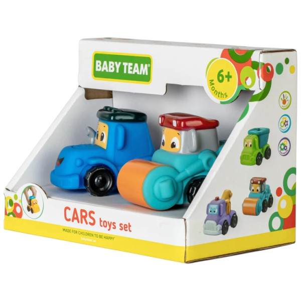 Фото - Базовий ігровий транспорт для малюка Baby Team Машинки (8603_набір з катком)