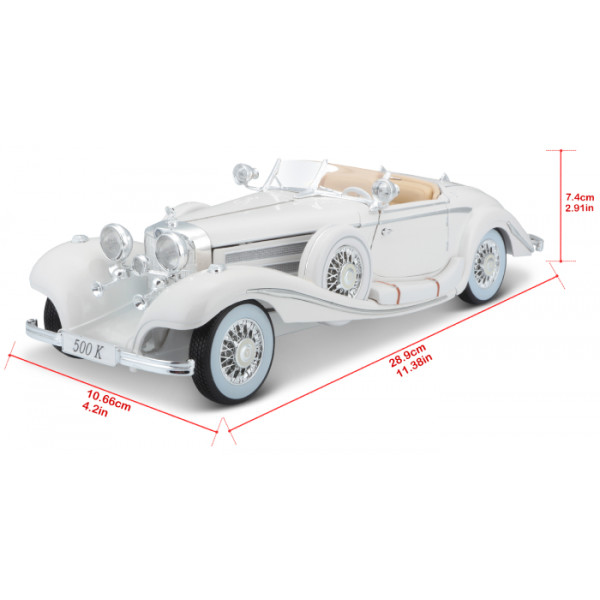 Фото - Колекційна машинка 1:24 Maisto 1936 Mercedes-Benz 500K  Specialroadster (36055 white)