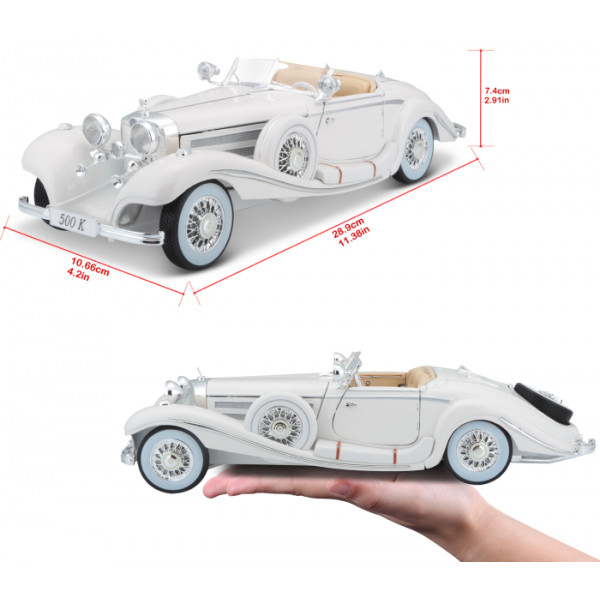 Фото - Колекційна машинка 1:24 Maisto 1936 Mercedes-Benz 500K  Specialroadster (36055 white)