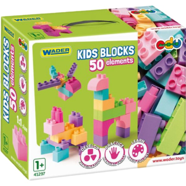 Фото - Пластиковый конструктор для малышей Wader Kids Blocks 50 эл. розовый (41297)