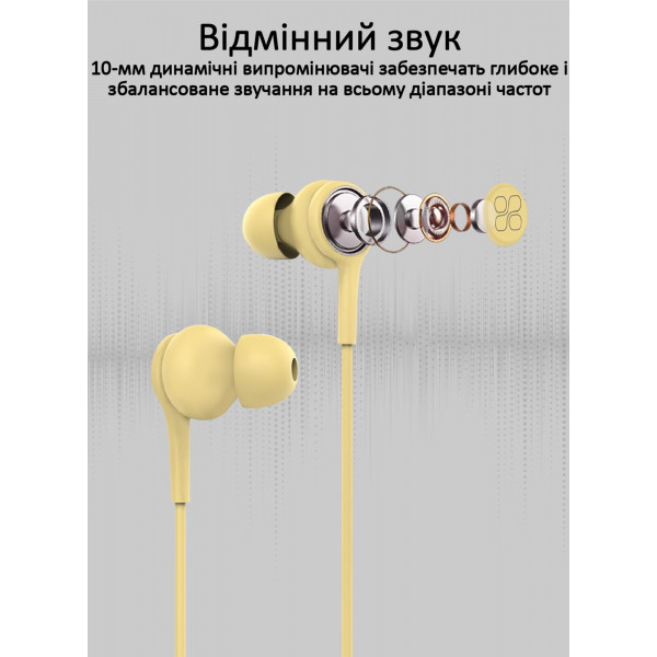 Фото - Навушники вкладиші дротові Promate Duet.Yellow