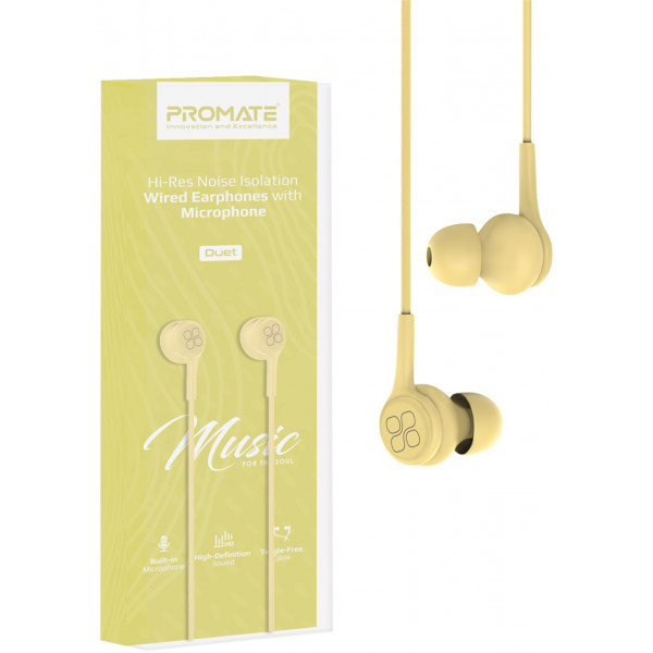 Фото - Навушники вкладиші дротові Promate Duet.Yellow