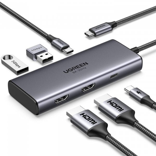 Фото - Хаб USB UGREEN USB3.1 Type-C HDMIx2 (15852)