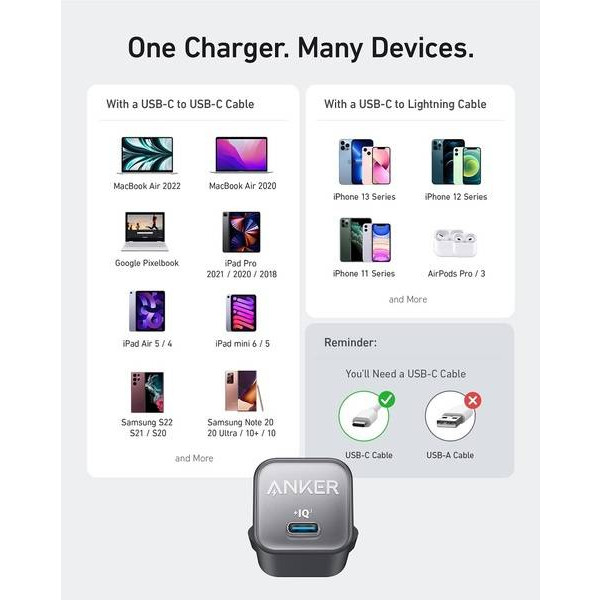 Фото - Мережевий зарядний пристрій Anker PowerPort 511 Nano III - 30W USB-C (A2147G21)