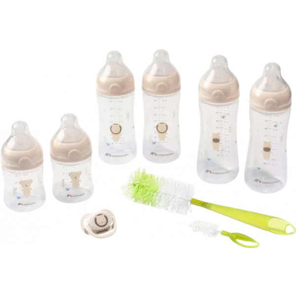 Фото - Пляшка для годування Bebe Confort PHYSIO AIR Soft Sand 150ml 2шт./270ml 2шт./360ml 2шт. з пустушкою та щіточкою