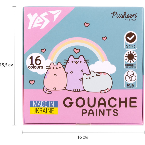 Фото - Краски YES Pusheen 16 цв. 20 мл (230403)