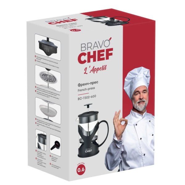 Фото - Френч-пресс BRAVO CHEF L'Appetit 0.6 л Black (BC-7302-600)