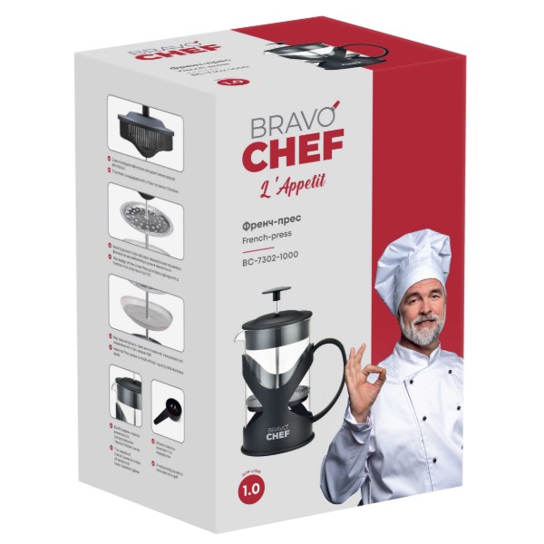Фото - Френч-прес BRAVO CHEF L'Appetit 1 л Black (BC-7302-1000)