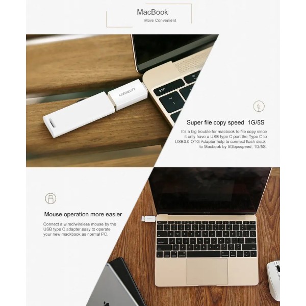 Фото - Перехідник UGREEN US173 USB Type-C to USB 3.0 Female OTG Adapter White (30155)