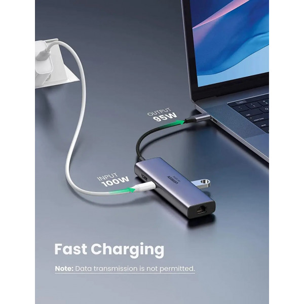 Фото - Хаб USB UGREEN CM512 USB Type-C to 2xUSB3.0+HDMI+RJ45+SD&TF +PD Port Converter Gray (60515)